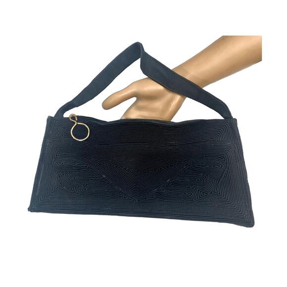 40s Black Cordé Purse | Retro Rockabilly Handbag - Picture 9 of 9